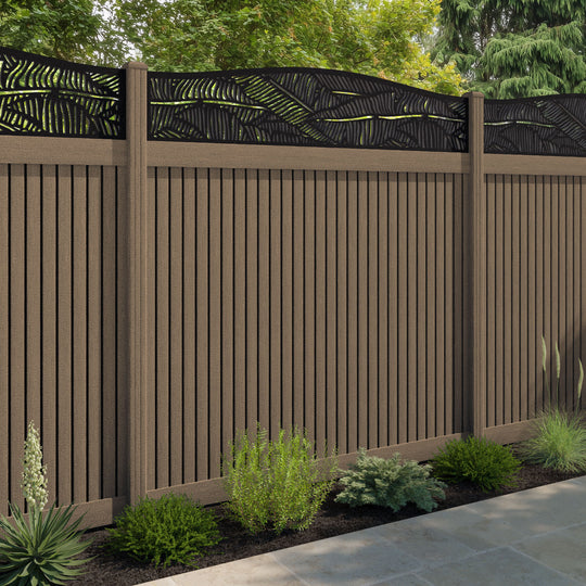 Virtis Feather Curved Top Fence Panel - Teak - with our composite posts