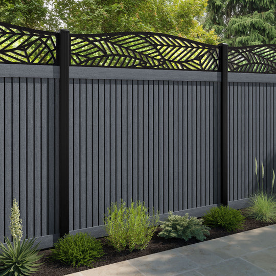 Virtis Habitat Curved Top Fence Panel - Anthracite - with our aluminium posts