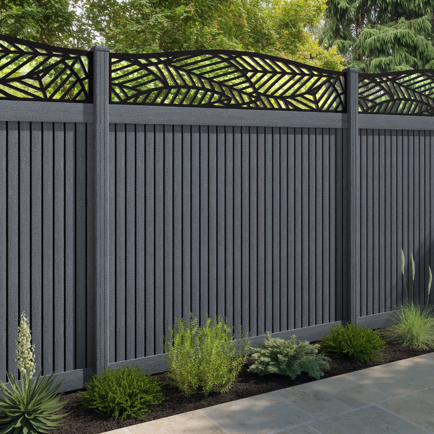 Virtis Habitat Curved Top Fence Panel - Anthracite - with our composite posts