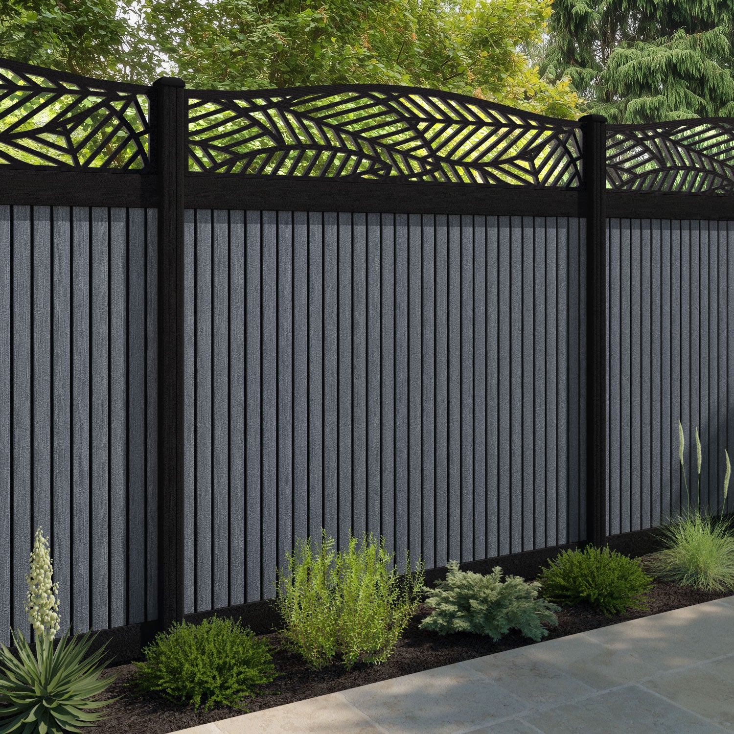 Virtis Habitat Curved Top Fence Panel - Anthracite - with our composite posts
