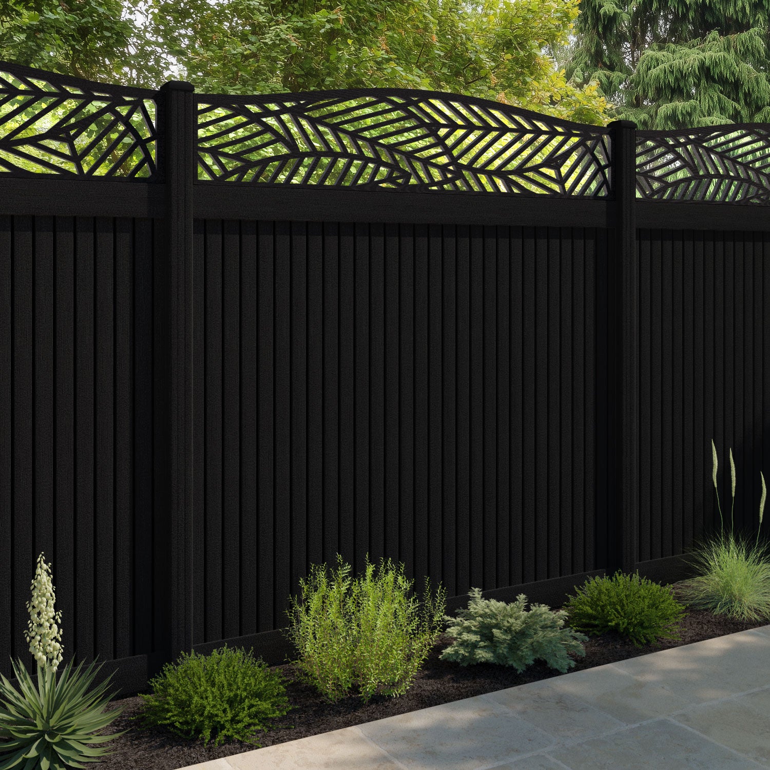 Virtis Habitat Curved Top Fence Panel - Black - with our composite posts