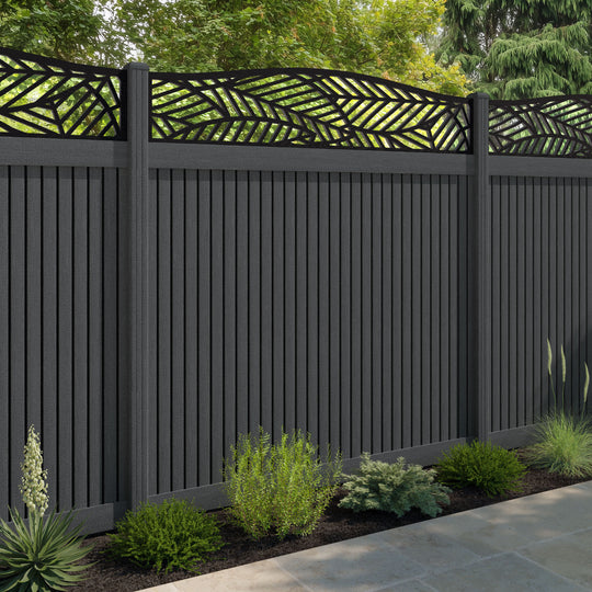 Virtis Habitat Curved Top Fence Panel - Dark Grey - with our composite posts
