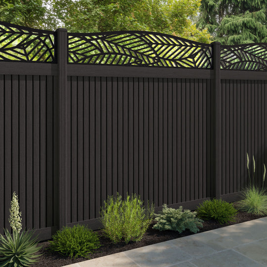 Virtis Habitat Curved Top Fence Panel - Dark Oak - with our composite posts
