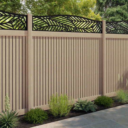 Virtis Habitat Curved Top Fence Panel - Light Oak - with our composite posts