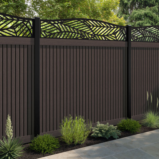 Virtis Habitat Curved Top Fence Panel - Mid Brown - with our aluminium posts