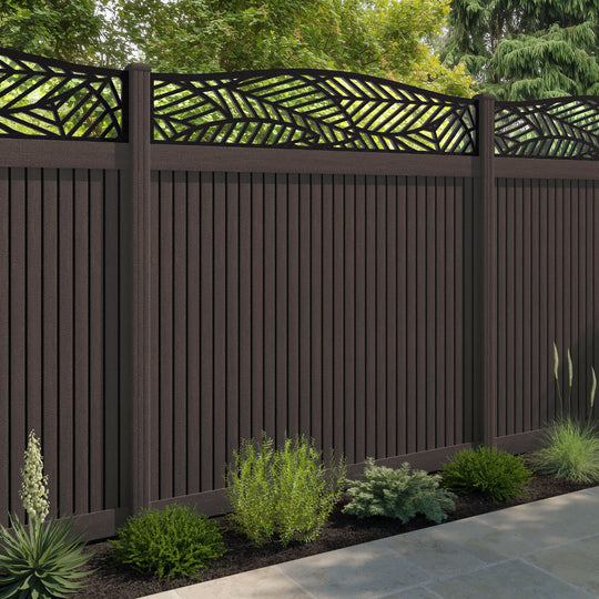 Virtis Habitat Curved Top Fence Panel - Mid Brown - with our composite posts