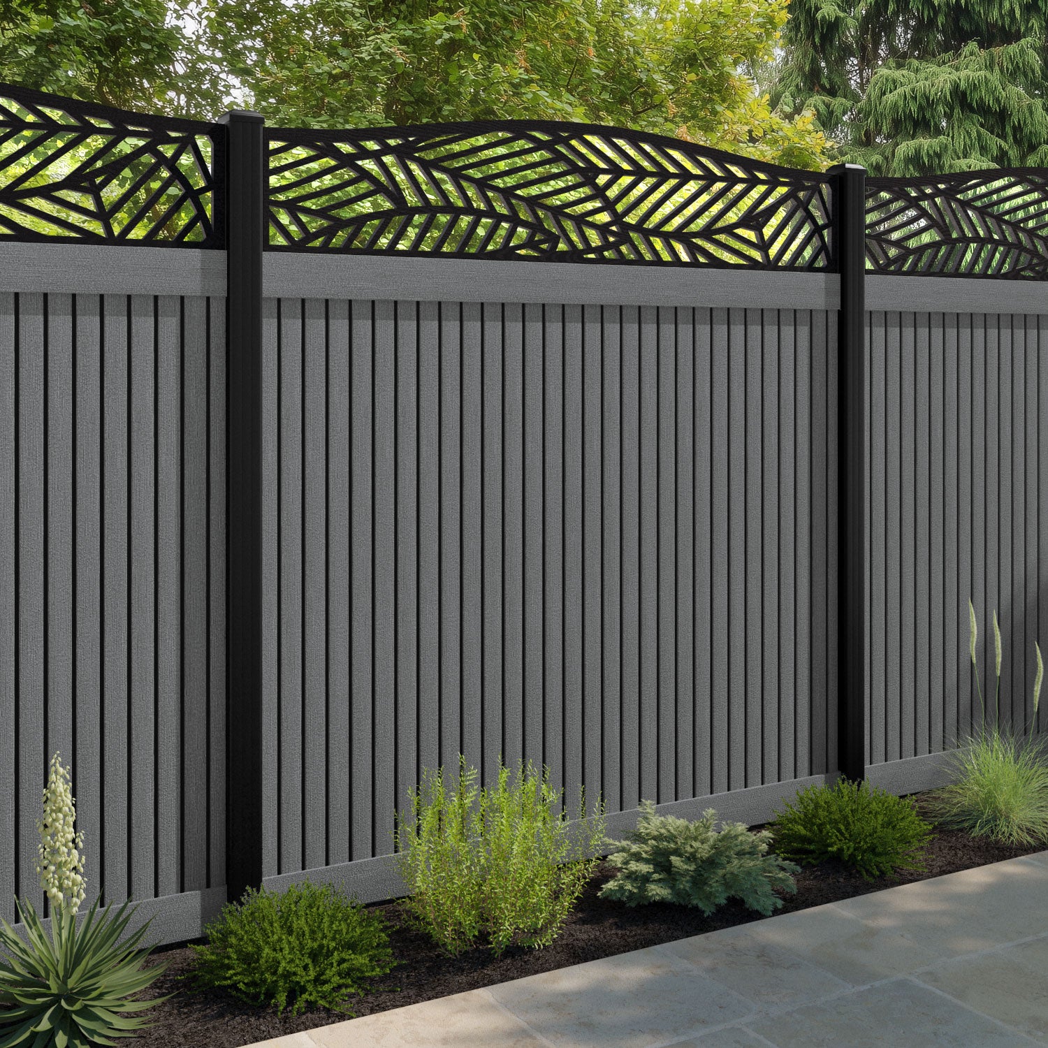 Virtis Habitat Curved Top Fence Panel - Mid Grey - with our composite posts
