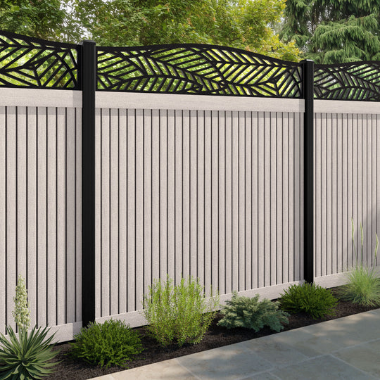 Virtis Habitat Curved Top Fence Panel - Mid Stone - with our aluminium posts