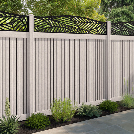 Virtis Habitat Curved Top Fence Panel - Mid Stone - with our composite posts