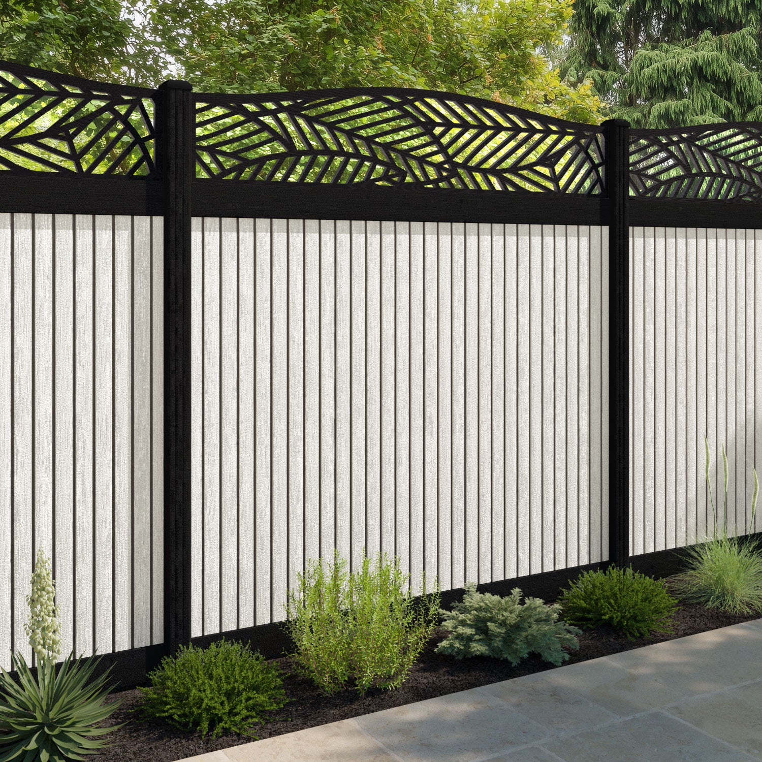 Virtis Habitat Curved Top Fence Panel - Light Stone - with our composite posts