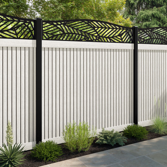 Virtis Habitat Curved Top Fence Panel - Light Stone - with our aluminium posts