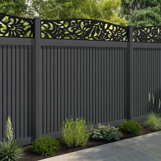 Virtis Heritage Curved Top Fence Panel - Dark Grey - with our composite posts