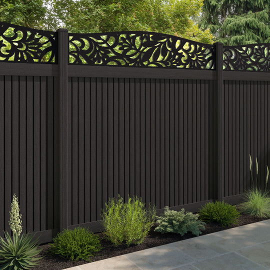 Virtis Heritage Curved Top Fence Panel - Dark Oak - with our composite posts