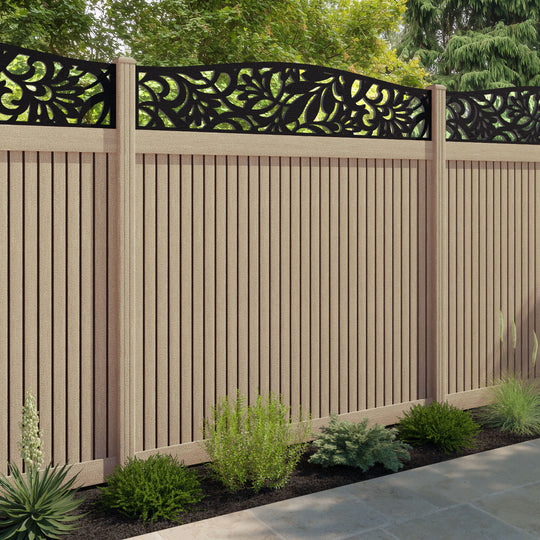 Virtis Heritage Curved Top Fence Panel - Light Oak - with our composite posts