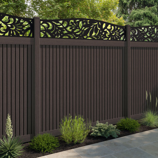 Virtis Heritage Curved Top Fence Panel - Mid Brown - with our composite posts