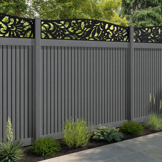 Virtis Heritage Curved Top Fence Panel - Mid Grey - with our composite posts