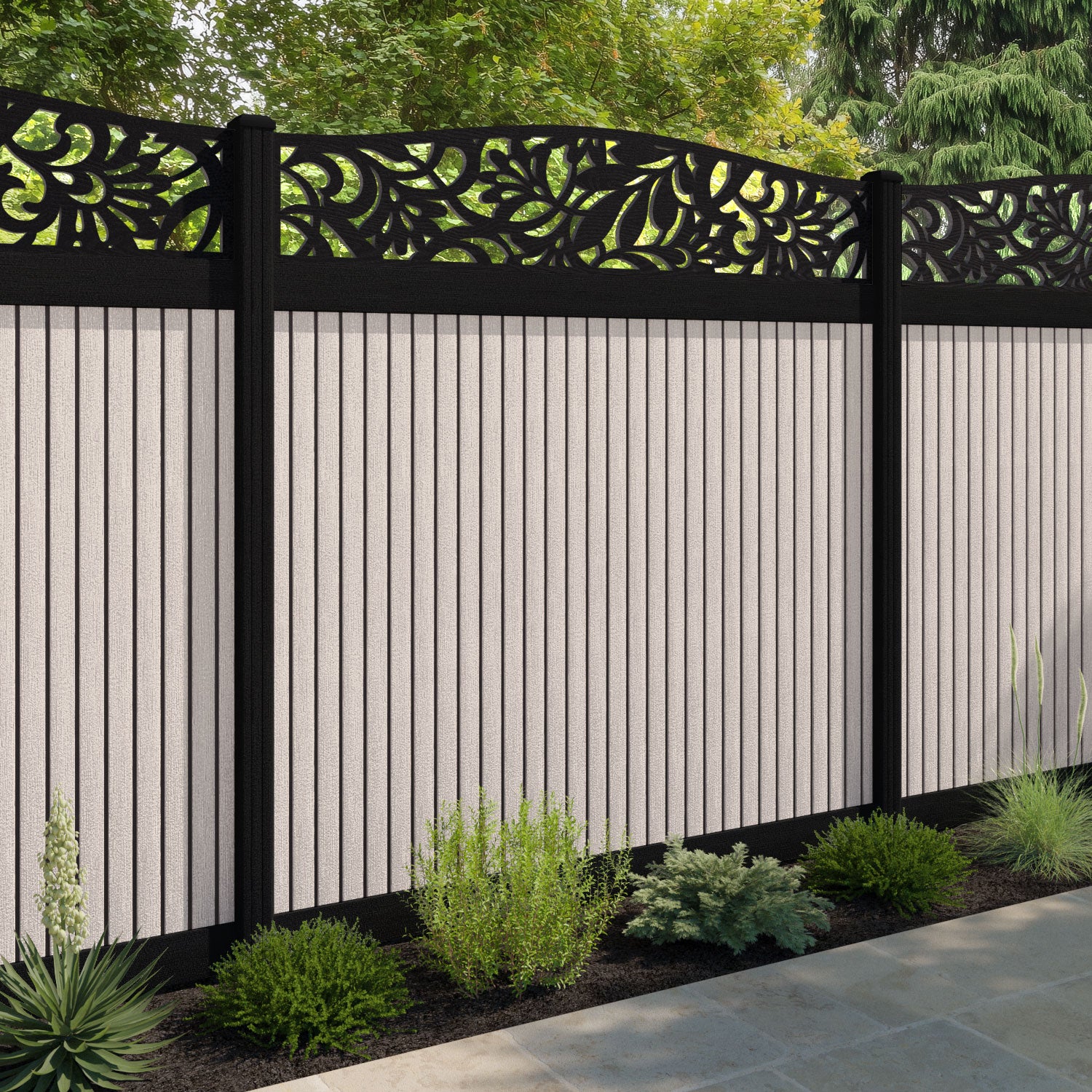 Virtis Heritage Curved Top Fence Panel - Mid Stone - with our composite posts