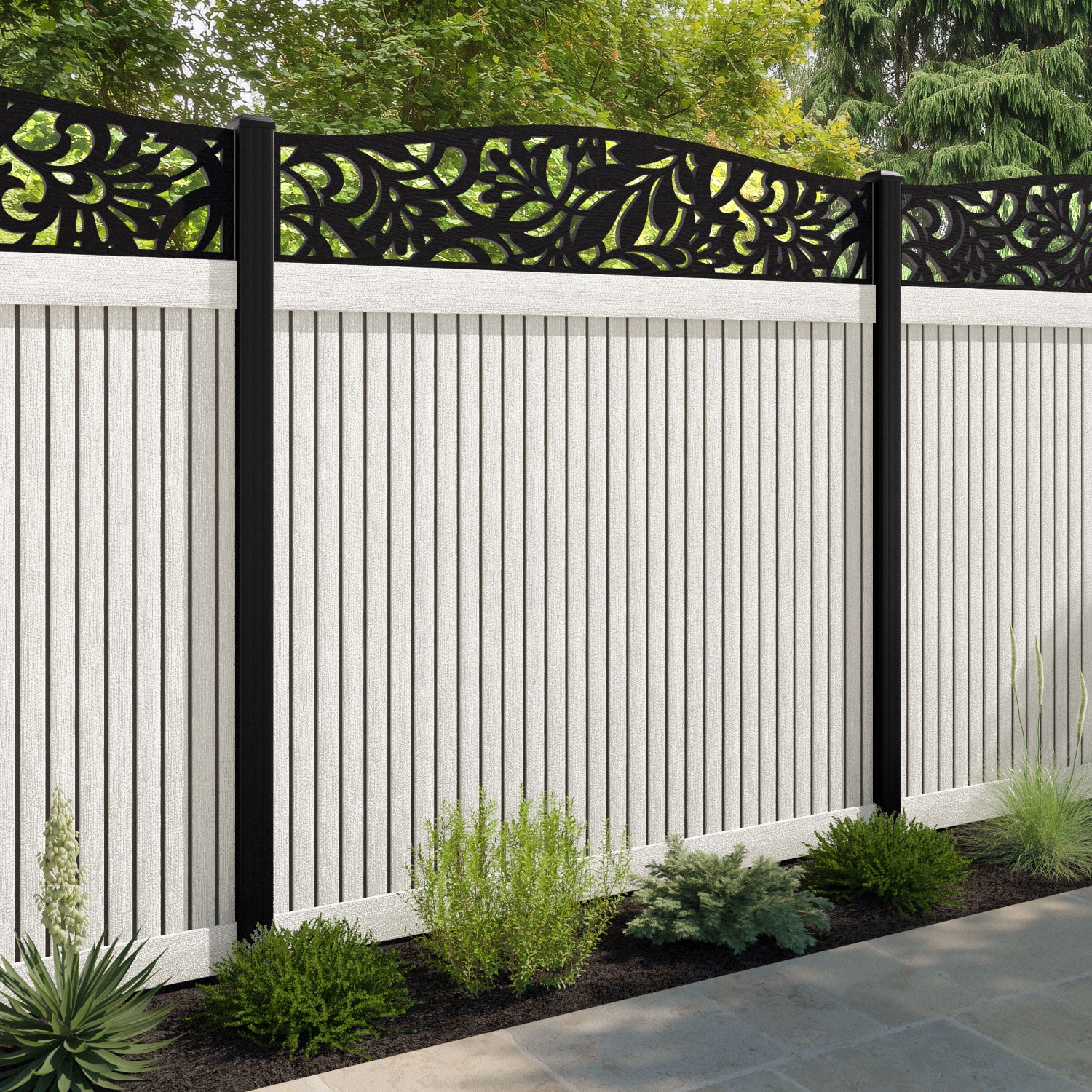 Virtis Heritage Curved Top Fence Panel - Light Stone - with our composite posts