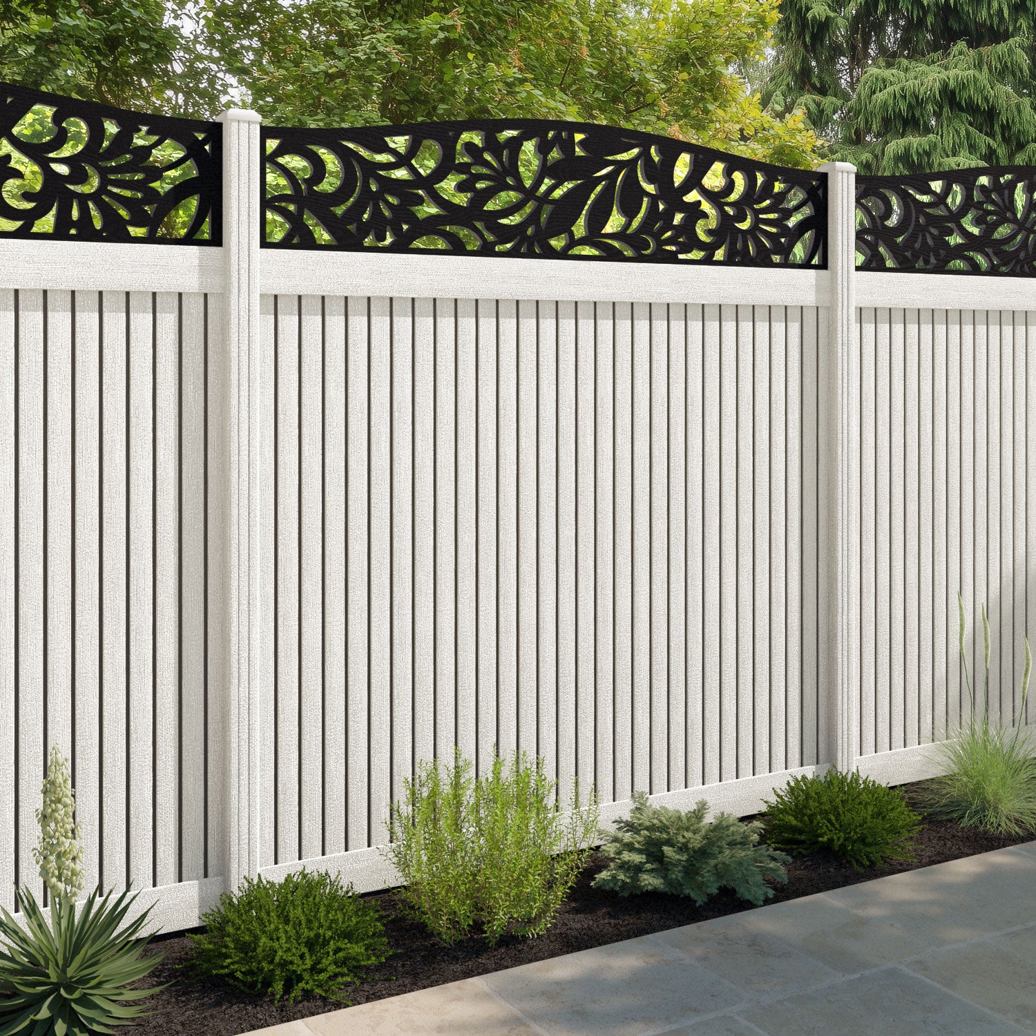Virtis Heritage Curved Top Fence Panel - Light Stone - with our composite posts
