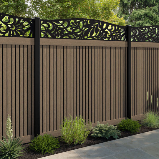 Virtis Heritage Curved Top Fence Panel - Teak - with our aluminium posts