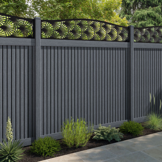 Virtis Laurel Curved Top Fence Panel - Anthracite - with our composite posts