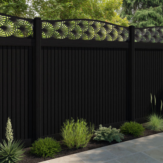 Virtis Laurel Curved Top Fence Panel - Black - with our composite posts
