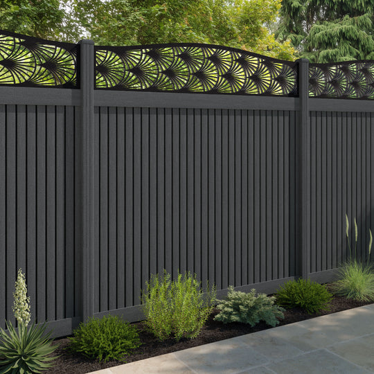Virtis Laurel Curved Top Fence Panel - Dark Grey - with our composite posts