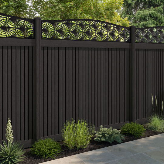 Virtis Laurel Curved Top Fence Panel - Dark Oak - with our composite posts