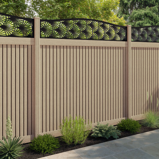 Virtis Laurel Curved Top Fence Panel - Light Oak - with our composite posts