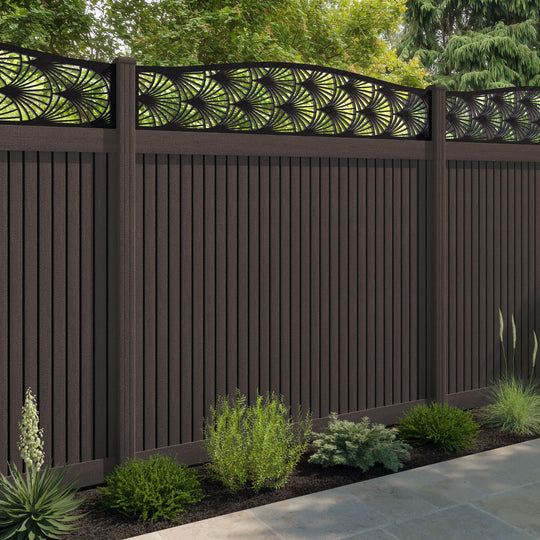 Virtis Laurel Curved Top Fence Panel - Mid Brown - with our composite posts