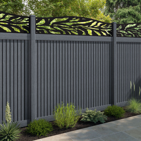 Virtis Malawi Curved Top Fence Panel - Anthracite - with our composite posts