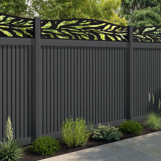 Virtis Malawi Curved Top Fence Panel - Dark Grey - with our composite posts