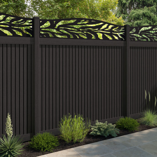 Virtis Malawi Curved Top Fence Panel - Dark Oak - with our composite posts