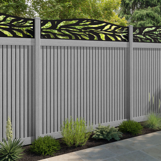 Virtis Malawi Curved Top Fence Panel - Light Grey - with our composite posts