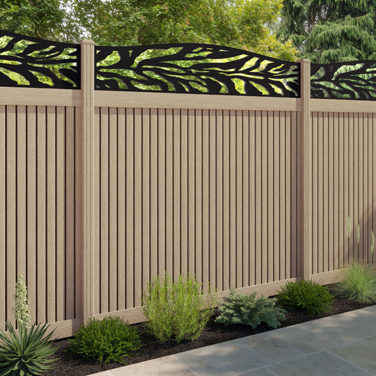 Virtis Malawi Curved Top Fence Panel - Light Oak - with our composite posts