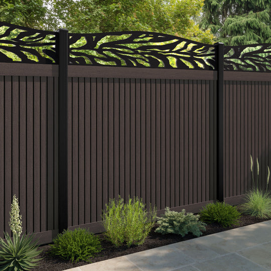 Virtis Malawi Curved Top Fence Panel - Mid Brown - with our aluminium posts