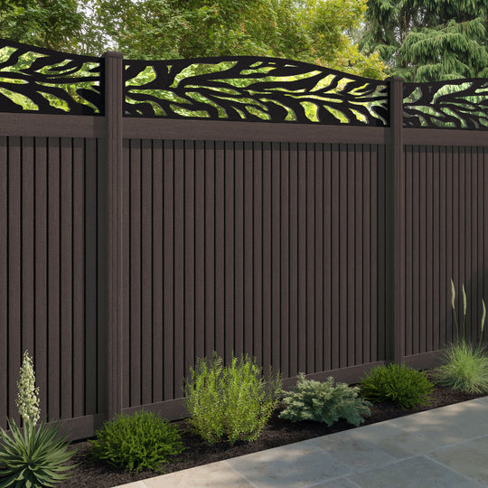 Virtis Malawi Curved Top Fence Panel - Mid Brown - with our composite posts