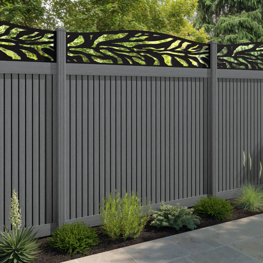 Virtis Malawi Curved Top Fence Panel - Mid Grey - with our composite posts