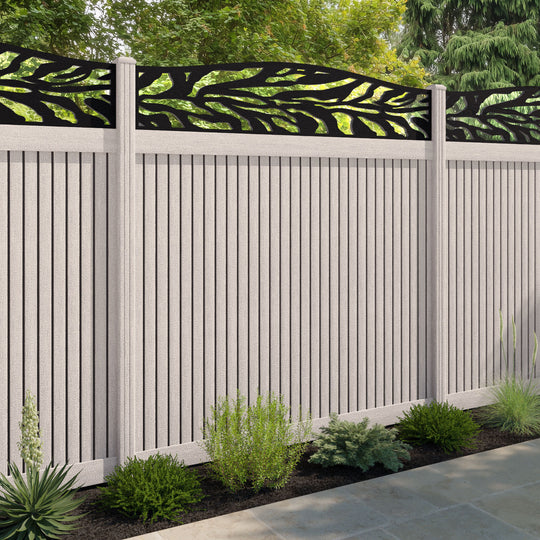 Virtis Malawi Curved Top Fence Panel - Mid Stone - with our composite posts