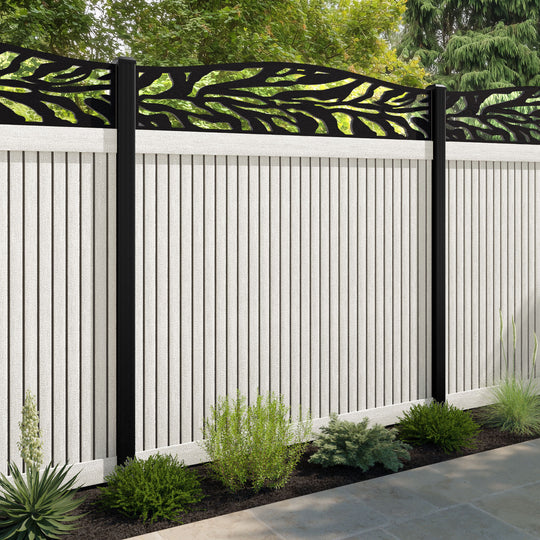 Virtis Malawi Curved Top Fence Panel - Light Stone - with our aluminium posts
