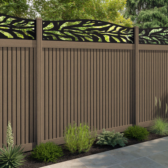 Virtis Malawi Curved Top Fence Panel - Teak - with our composite posts