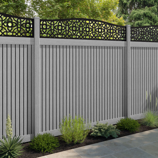 Virtis Nabila Curved Top Fence Panel - Light Grey - with our composite posts