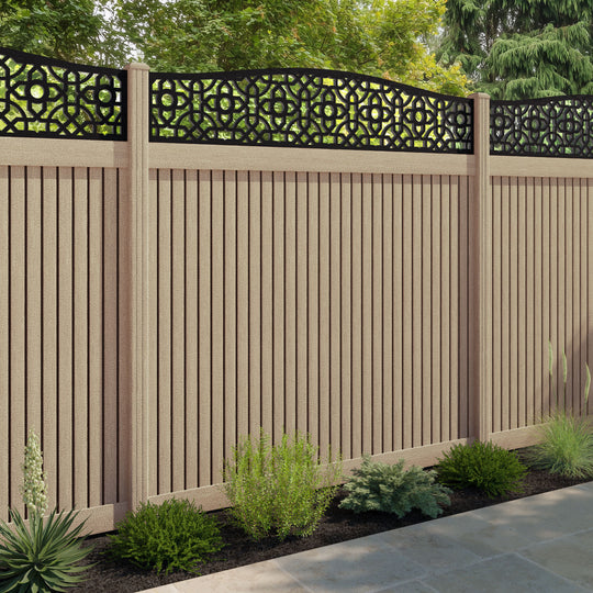 Virtis Nabila Curved Top Fence Panel - Light Oak - with our composite posts