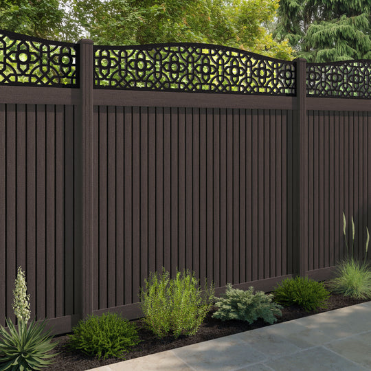 Virtis Nabila Curved Top Fence Panel - Mid Brown - with our composite posts