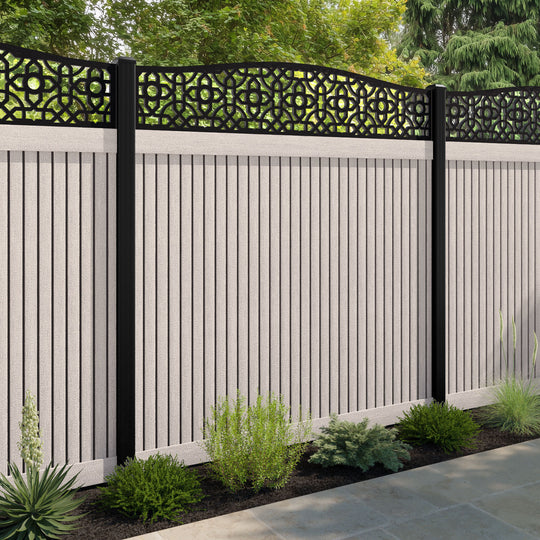 Virtis Nabila Curved Top Fence Panel - Mid Stone - with our aluminium posts