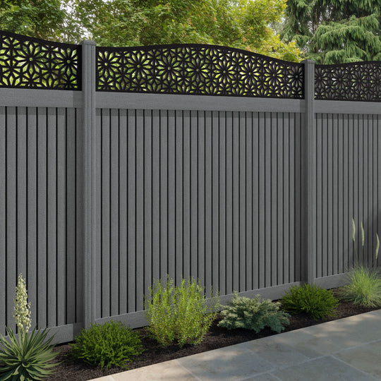 Virtis Narwa Curved Top Fence Panel - Mid Grey - with our composite posts