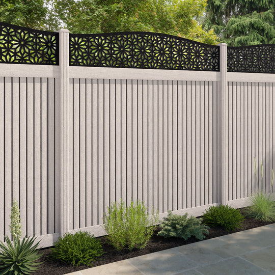 Virtis Narwa Curved Top Fence Panel - Mid Stone - with our composite posts