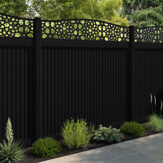 Virtis Nazira Curved Top Fence Panel - Black - with our composite posts