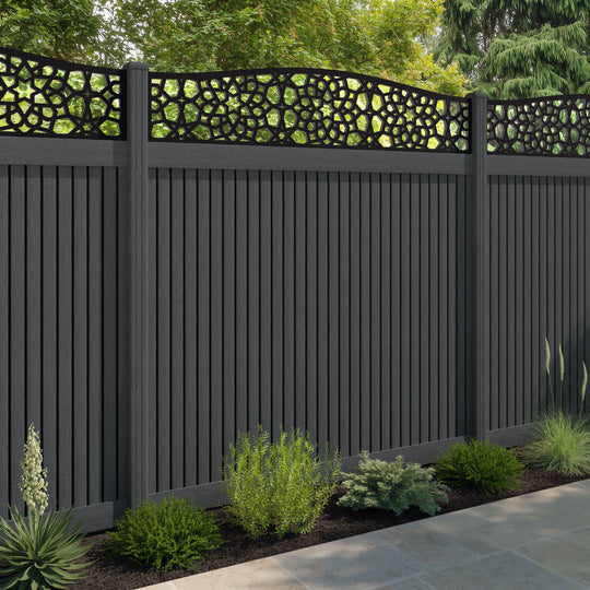 Virtis Nazira Curved Top Fence Panel - Dark Grey - with our composite posts