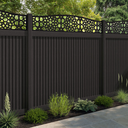 Virtis Nazira Curved Top Fence Panel - Dark Oak - with our composite posts